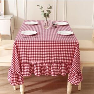 NEW Red Gingham Ruffled Tablecloth - Classic Check 120”x60”